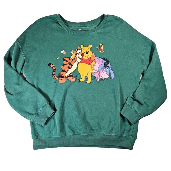 Disney Winnie the Pooh Sz M Green‎ Graphic Long Sleeve Plush Crewneck Sweatshirt - Picture 1 of 8